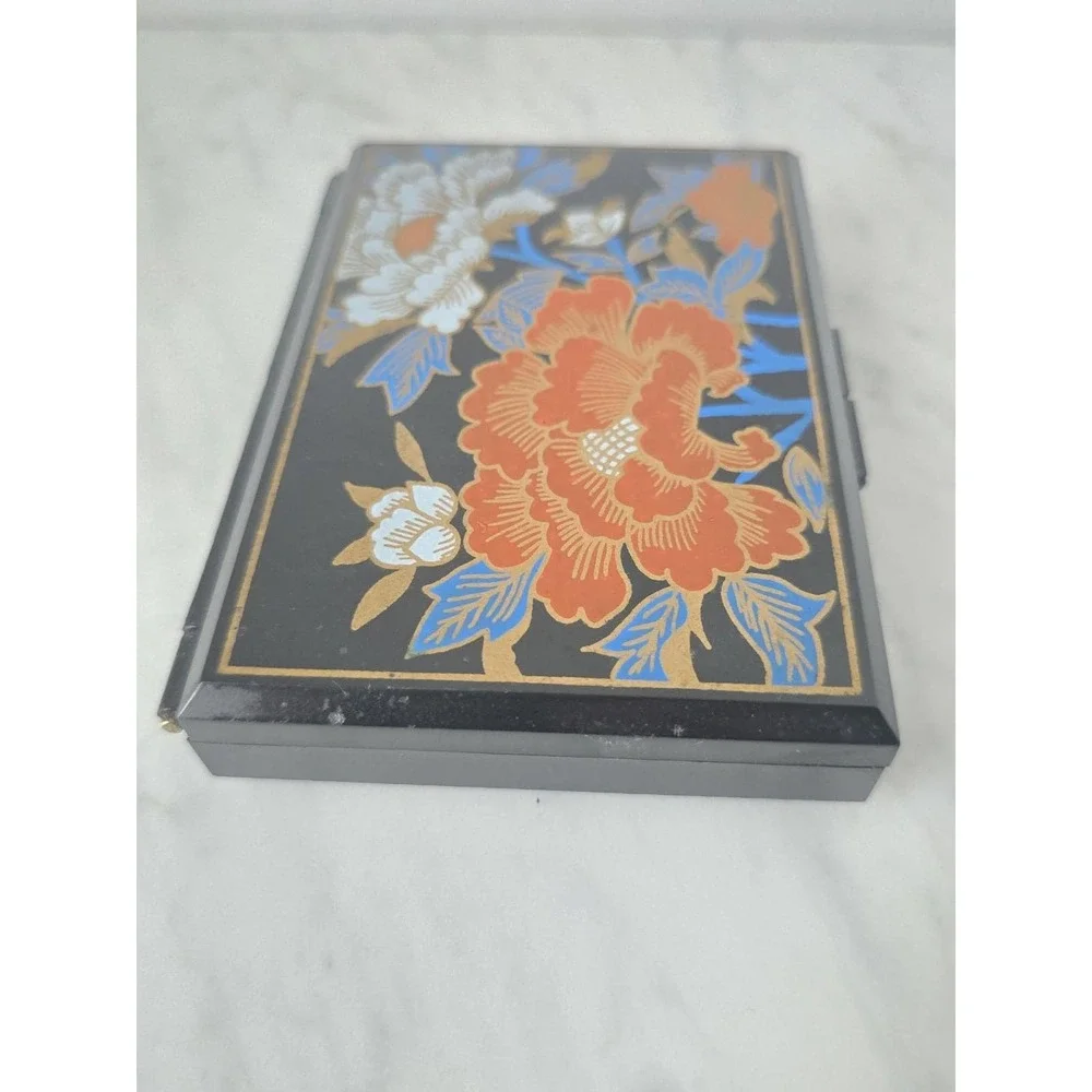 Vintage Asian Floral Travel Jewelry Box Compact with Mirror - 6 Compartment